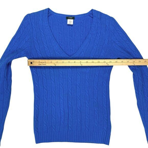 J. Crew Sweater Womens M Blue Cable Knit V Neck Wool Cashmere Preppy Winter Wear - Picture 7 of 13